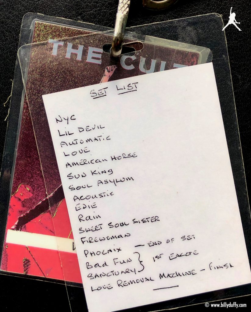 The Cult 'Sonic Temple' Tour Laminate Setlist - 1989