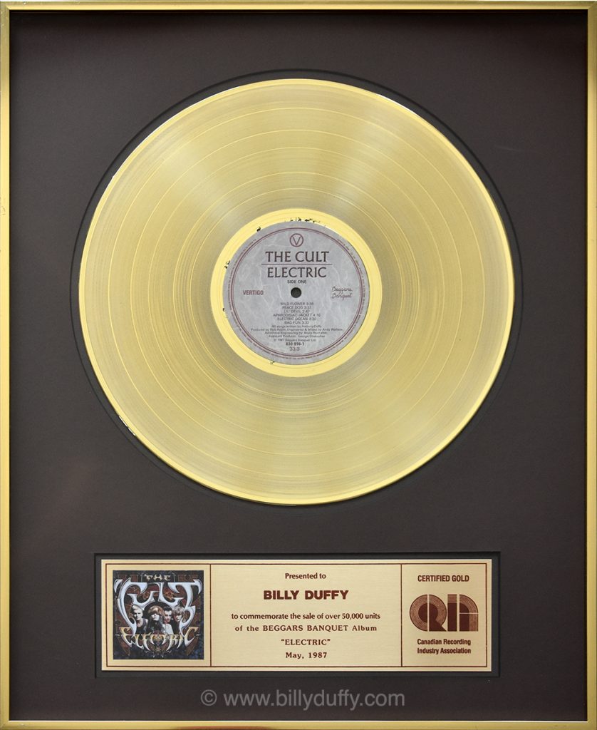 Billy Duffy's Canadian Gold Disc for The Cult 'Electric' album